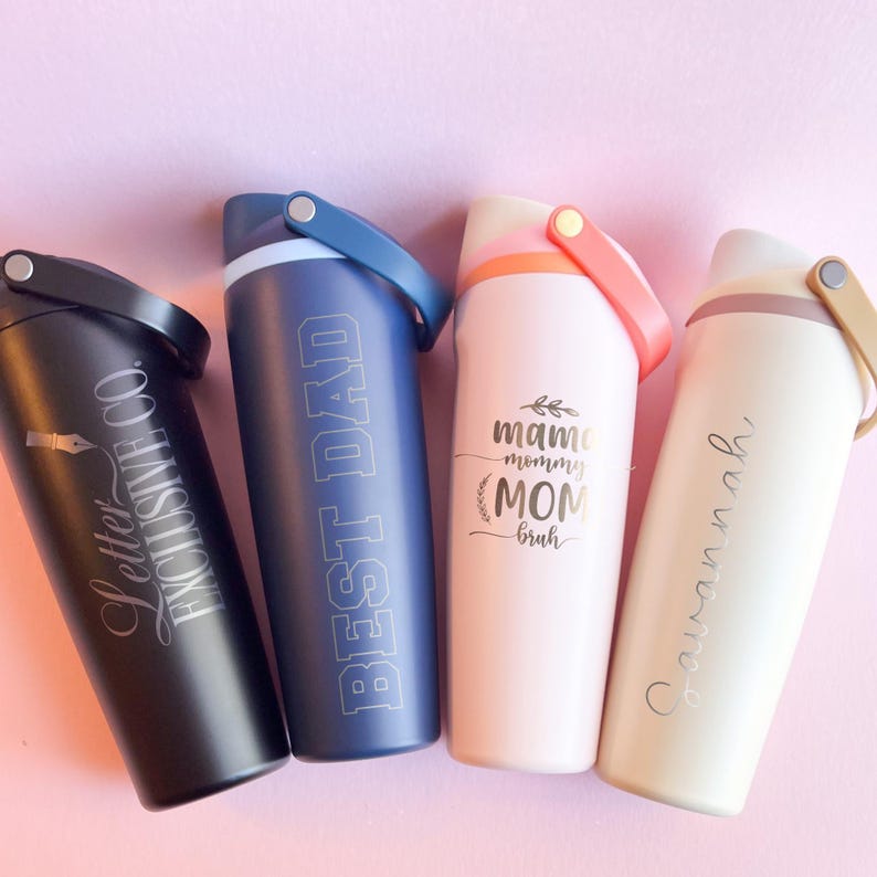 Stainless Steel Tumbler Multiple Color Options Custom Engraved Design Personalized Name Feature Insulated Drink Container Leakproof Construction Flip Top Lid Carrying Handle Attachment Daily Hydration Solution Athletic Beverage Holder