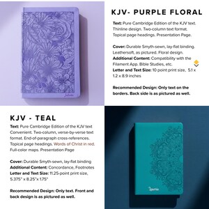 two different notebooks, one with a purple floral design and the other with a teal design. The notebooks have a thinline design and a two-column text format.