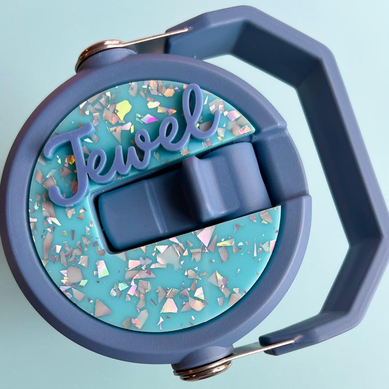 Custom Name Stanley Tumbler Topper Glitter Lid Tag Personalized Accessory Beautiful Sparkle Charm Premium Acrylic Multiple Colors Perfect Holiday Gift Stylish Drink Holder Addition Teacher Name Plate