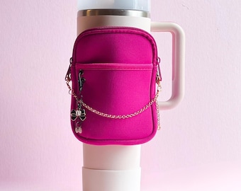 Neoprene Tumbler Sleeve for 40oz Quencher: Phone Organizer & Charm Chain