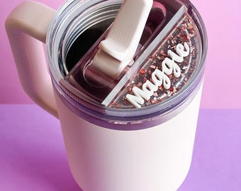 Etiqueta personalizada para vaso Stanley de 40 oz, accesorio para botella de agua ProTour Flip Straw, placa de identificación personalizada de doble cara para tapa a prueba de fugas.
