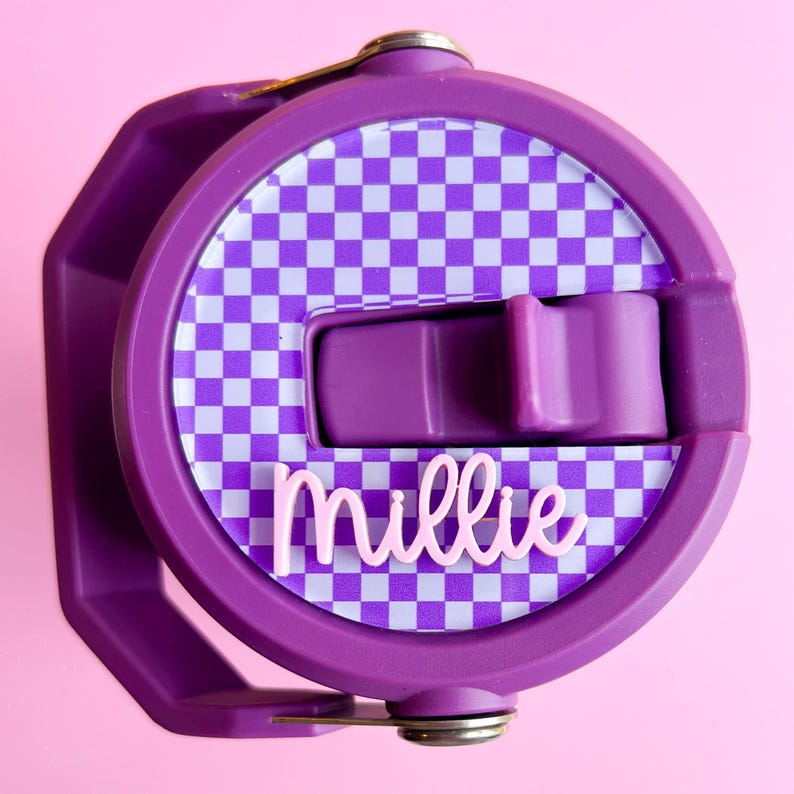 Custom Stanley Cup Name Tag Glitter Tumbler Topper Personalized Design Lid Insert Beautiful Sparkle Effect Premium Acrylic Material Multiple Color Options Perfect Friend Gift Modern Beverage Holder Charm