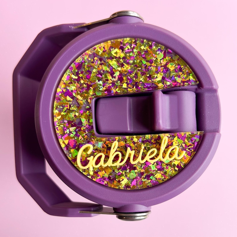 Stanley Lid Topper Custom Glitter Name Tag Personalized Tumbler Charm Acrylic Accessory Beautiful Drink Container Addition Perfect Mom Gift Multiple Color Choices Stylish Beverage Holder Custom Text