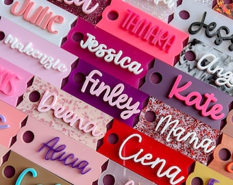 Personalized Stanley Tumbler Tag fits 40 oz 30 Cup Custom Glitter Accessory for Water Bottle Lid in Neutral Warm Color Acrylic Name Plate