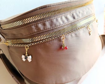 Personalized Bum Bag Enamel Initial Monogram Charm Chain Vegan Roomy Teen Festival Accessory  Custom Concert Tote Luxe Purse Gold Plated