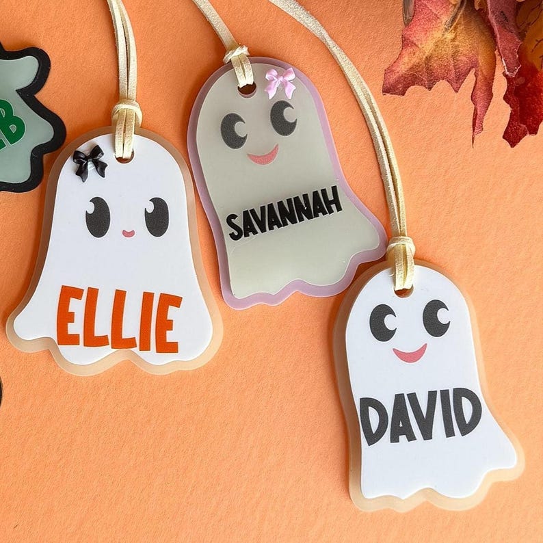 Ghost Acrylic Name Tag for Kids Custom Halloween Basket Personalized Trick or Treat Bag Girl Charm Gift Boo Basket Boy Party Favor Idea image 15