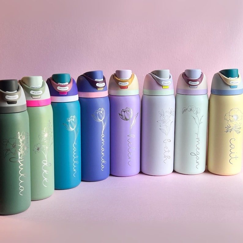 Custom Owala Water Bottle, 32 oz, Laser Engraved with Birth Flower. Stainless Steel, Freesip Sway. Christmas gift for Cheer Team, Personalized Owala with Custom Name Detail.
Owala Floral Plate-inspired 24oz Tumbler, Engraved Owala with Your Logo Custom. Insulated Bottle, Premium Quality. Christmas gift for Teacher Gift, Bridesmaid Proposal floral design.