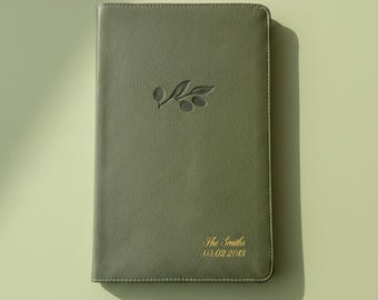 Personalized Bible Olive Green Custom Name Engrave Boyfriend Gift Imitation Leather Gold Foil Embossed Design Religious Christian Accessory
