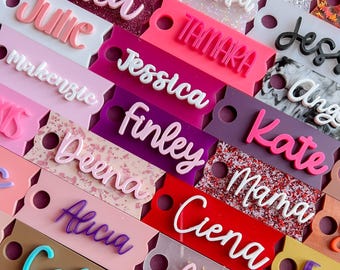 Personalized Stanley Tumbler Tag fits 40 oz 30 Cup Custom Glitter Accessory for Water Bottle Lid in Neutral Warm Color Acrylic Name Plate