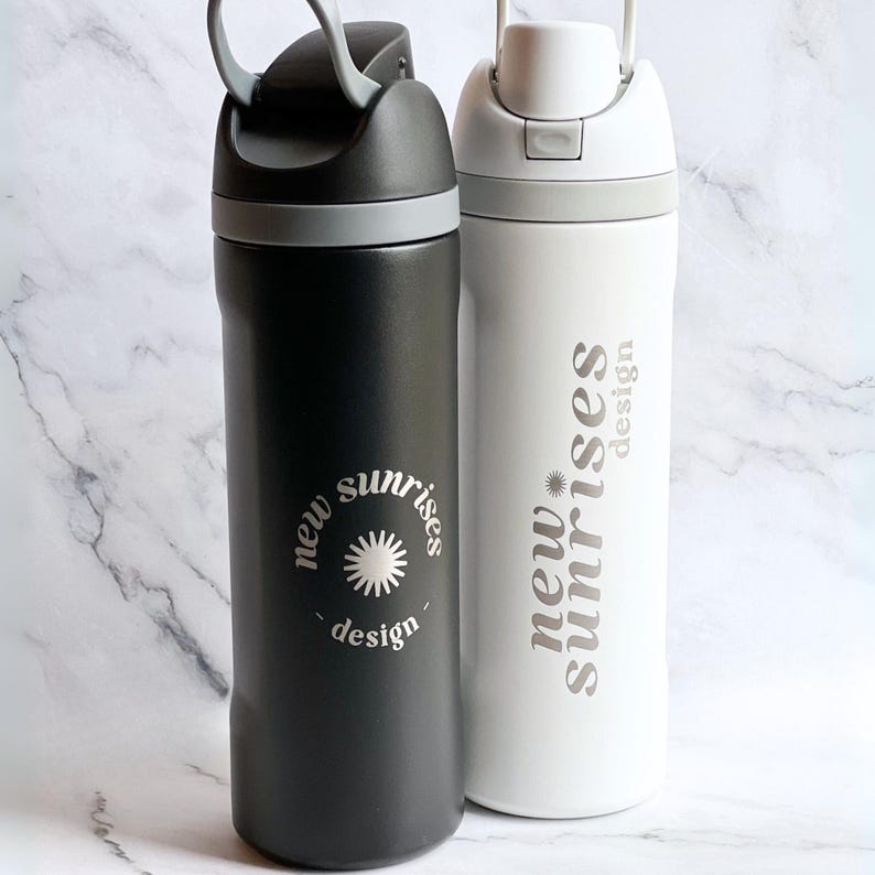 Workout Ready Water Bottle Personalized Design Surface Premium Stainless Steel Construction Twenty Four Ounce Capacity Custom Team Option Black White Colors Available Perfect Sports Companion Travel Essential Team Tumbler Athletes Gift Teacher Appreciation Mothers Day Gift Quality Metal Build Fitness