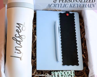 Personalized Christmas Gift Box Corporate Present Custom Engraved Tumbler Set with Acrylic Keychain Employee Name End of Year Appreciation