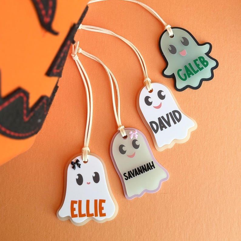 Ghost Acrylic Name Tag for Kids Custom Halloween Basket Personalized Trick or Treat Bag Girl Charm Gift Boo Basket Boy Party Favor Idea image 1