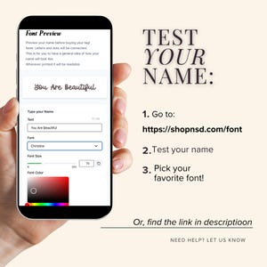 a person holding a smartphone displaying a font preview page. The phone is held in a hand, and the screen is visible. The image does not contain any text, and there are no other objects or elements present.