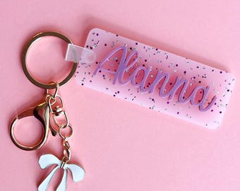 Custom Acrylic Keychain Bag Accessory Name Tag for Girl Fashion Pendant with Charm Sparkle Detail Coquette Accent Trendy Style Purse Decor