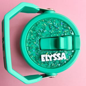 Custom Stanley Cup Name Tag Glitter Tumbler Topper Personalized Design Lid Insert Beautiful Sparkle Effect Premium Acrylic Material Multiple Color Options Perfect Friend Gift Modern Beverage Holder Charm