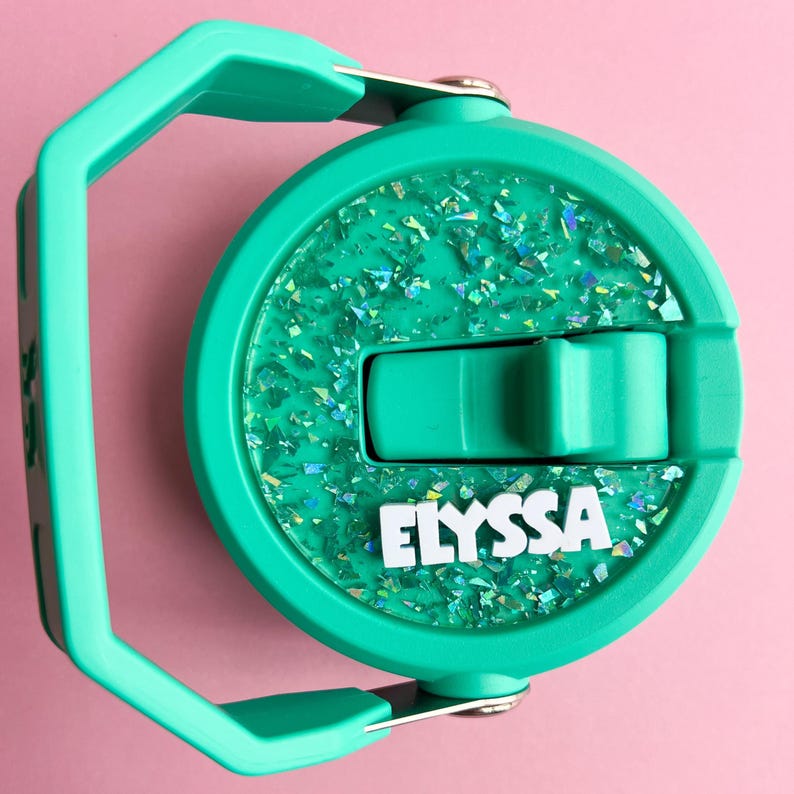 Custom Stanley Cup Name Tag Glitter Tumbler Topper Personalized Design Lid Insert Beautiful Sparkle Effect Premium Acrylic Material Multiple Color Options Perfect Friend Gift Modern Beverage Holder Charm