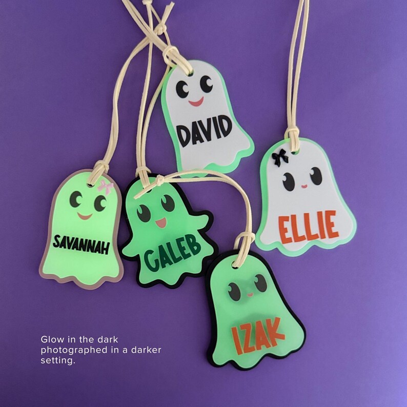 Ghost Acrylic Name Tag for Kids Custom Halloween Basket Personalized Trick or Treat Bag Girl Charm Gift Boo Basket Boy Party Favor Idea Glow in the Dark