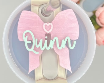 Bow Tumbler Name Plate for 30 oz 40 for Quencher H2.O Tumbler Name Plate Coquette Cup Accesories Pink Custom Topper Gift Mom Daughter Girly