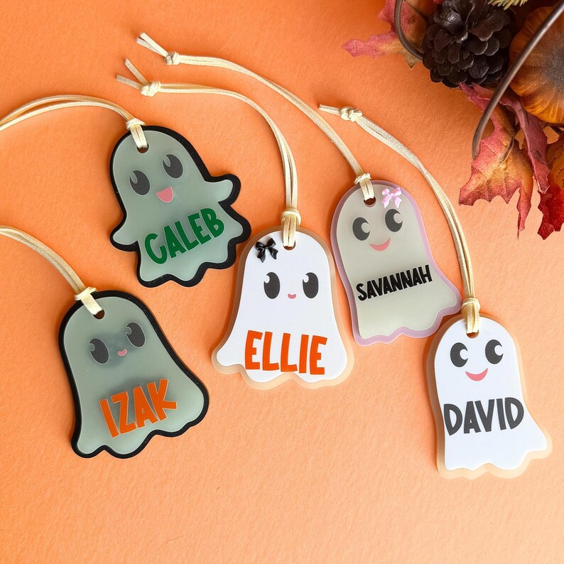 Ghost Acrylic Name Tag for Kids Custom Halloween Basket Personalized Trick or Treat Bag Girl Charm Gift Boo Basket Boy Party Favor Idea image 8