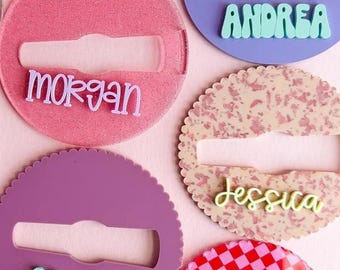 Acrylic Topper for 40 oz and 32, 20 Tumbler Personalized Name Plate Decoration Cup Accessory Teen Girl Scalloped Custom Water Bottle Tag