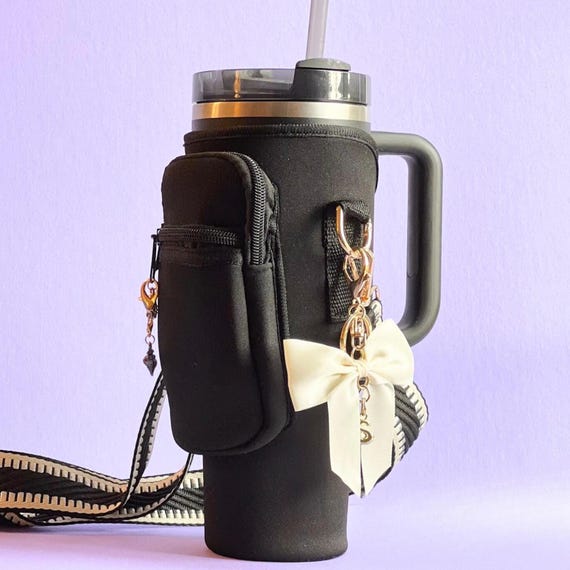 thumbnail image 2 of Neoprene Carrier Bag With Adjustable Shoulder Strap For Stanley 40oz Tumbler Water Bottle, Black 2 of 6