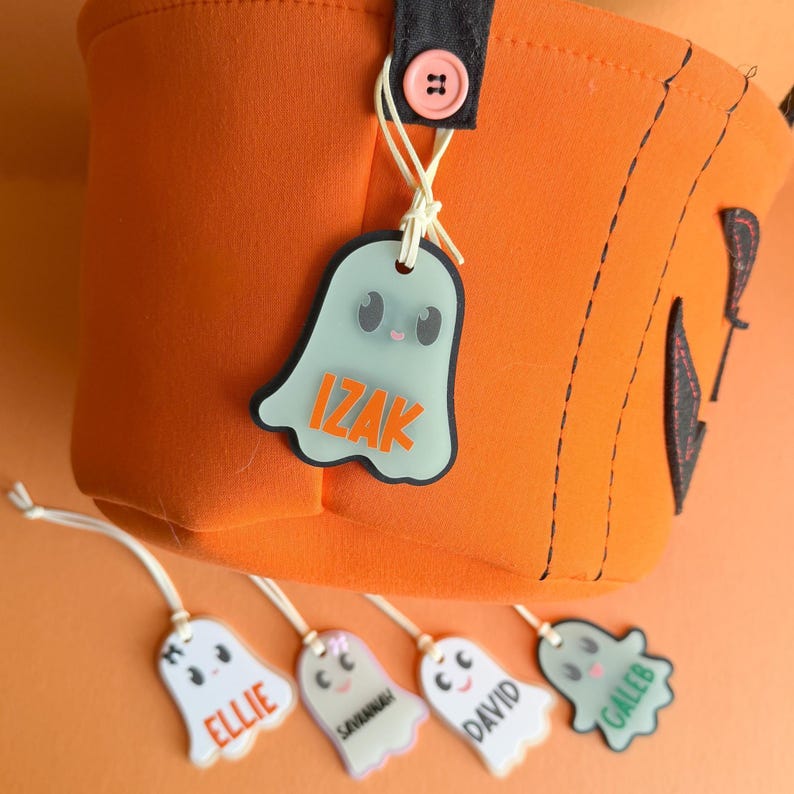 Ghost Acrylic Name Tag for Kids Custom Halloween Basket Personalized Trick or Treat Bag Girl Charm Gift Boo Basket Boy Party Favor Idea image 9
