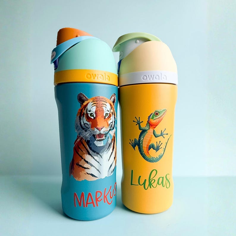 Personalized Owala Kids Bottle Custom Name Design UV Printed Insulated Stainless Steel Water Container Girls Boys School Lunchbox Essential Flip Top Spout Lid Backpack Hydration Solution Birthday Gift Children Dance Sports Practice Daily
