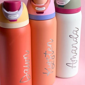 Owala Water Bottle 40 Oz, Custom Owala Winter engraving on Birthflower Design. 32 oz Insulated Bottle. Christmas gift, Bridal Party Gift, Teacher Gift with Logo.
Personalized Owala 24 Oz Boot-like grip, Laser Engraved Tumbler with Name. Freesip Sway, Stainless Steel. Christmas gift for Bridesmaid Proposal, Floral Tumbler custom.