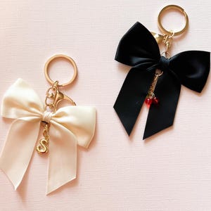 Satin Ribbon Bow Keychain: Custom Initial Monogram, Purse Charm