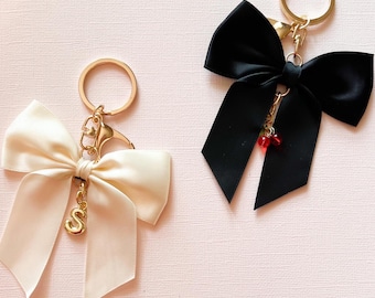 Satin Ribbon Bow Keychain: Custom Initial Monogram, Purse Charm
