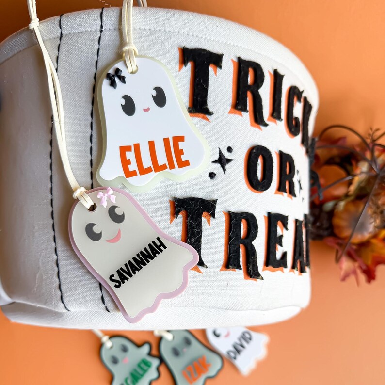 Ghost Acrylic Name Tag for Kids Custom Halloween Basket Personalized Trick or Treat Bag Girl Charm Gift Boo Basket Boy Party Favor Idea image 14