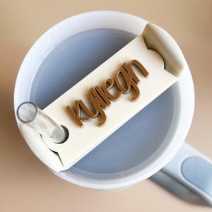 Neutral Acrylic Name Plate Stanley Tumbler Personalized Tag Cup Accessory Minimalist Topper Water Bottle Clean Aesthetic Light Colors Fall Spring Custom Design Durable Gift Bridesmaid Proposal Teacher Nurse Mom
