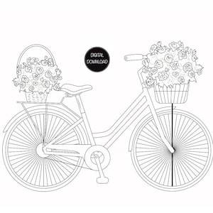 Bicycle Clipart, Bicycle Art, Bike Png, Bicycle Drawing, Bike With Flowers, Vintage Bicycle, Floral Bike, Bike With Basket, Digital Art