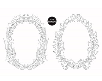 Floral Frame, Baroque Frame, Rococo Frame, Acanthus Leaf, Ephemera Printable, Pair Of Frames, Vintage Vector Graphics, Instant Download