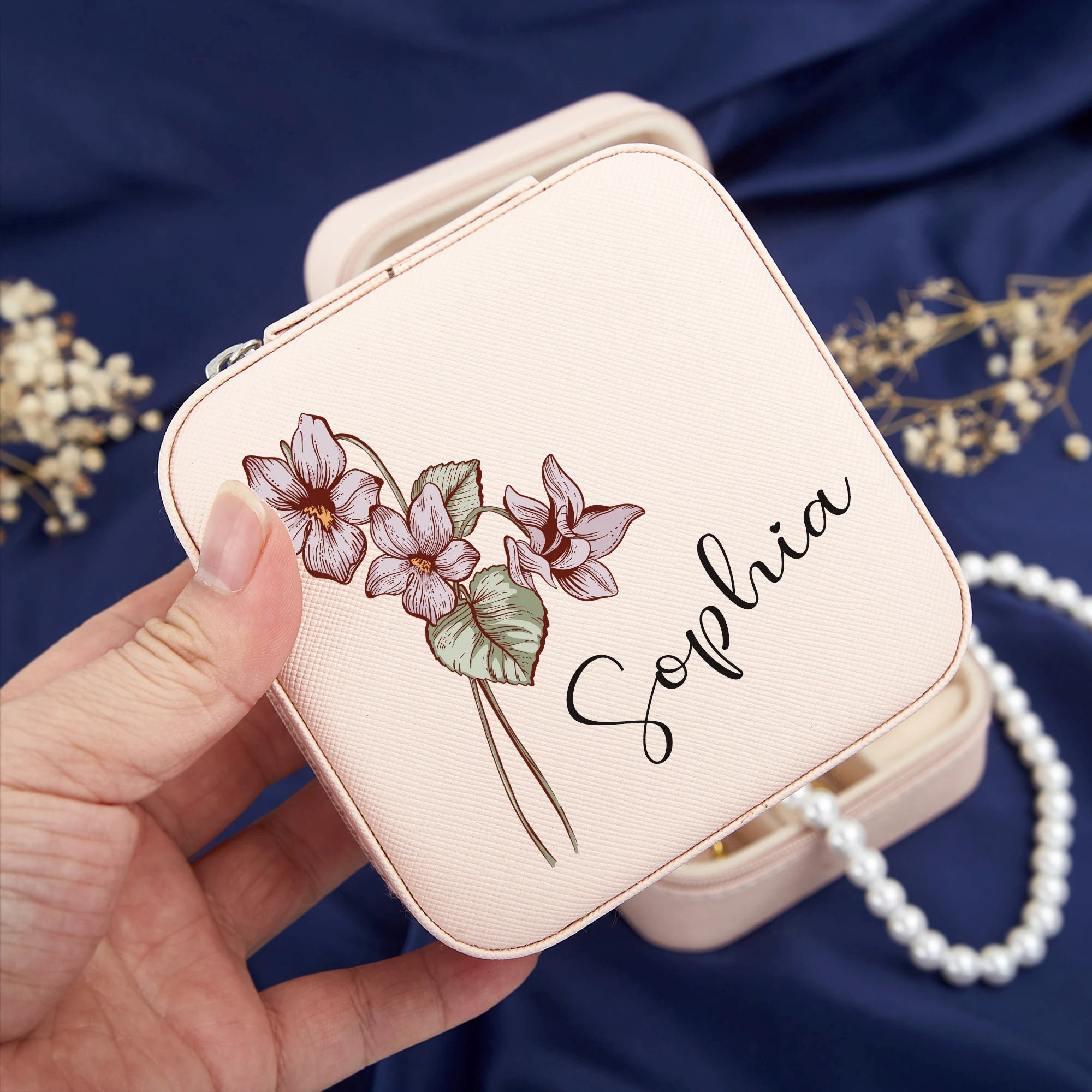 Leather Jewelry Travel Case,birth Flower Jewelry Box,personalized Name  Jewellery Box,mother's Day Gift,bridal Party Gifts,bridesmaid Gifts 