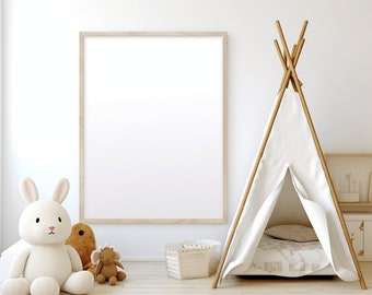 Nursery Frame Mockup, Modern Kids Room Frame Mockup, Vertical Nursery Mockup, Portrait Frame, Nursery Interior Wall Mockup PSD