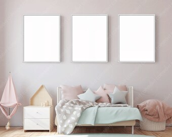 Nursery Mockup 3 Frames, Customizable Mockup, PSD SmartObject, Smart Object, Frame Mockup PNG Modern, Wall Art Mockup, Children Room Mock-up