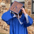 Custom Engraved Grad Cap Topper, Laser Cut Raw Vegan Leather, Graduation Cap, Cap and Gown Accessory, Custom Graduation Gift
