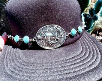 Oval Stallion Statement hat Chain, Hat Bar Products, Trucker Hat Accessory, Silver Hat Chain, Custom Trucker Hat Accessory