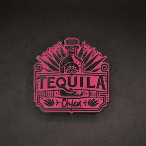 PVC Full Color TEQUILA CHICA Patch, Hat Patch for Hat Bar, Trucker Hat Patch, Features Heat Activated Adhesive, Drinking Patch