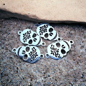 Conectores de joyería permanentes, conectores de calaveras de azúcar, juego de 2, conectores de joyería, conectores de pulseras, conectores de collares, conectores de calaveras