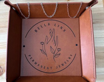 Coin Catch Trays, Laser Engraved, Vegan Leather, Branding, Personalized with Business Logo, Business Branding