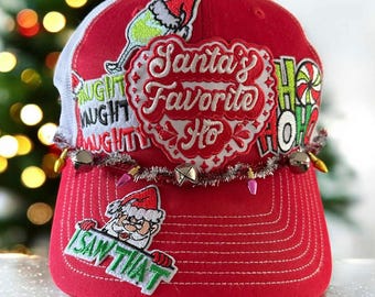 Santa's Favorite Ho, Ugly Christmas Hat (as pictured), Christmas Outfit, Christmas Hat, Christmas Trucker Hat, Christmas Patch Hat, Seasonal