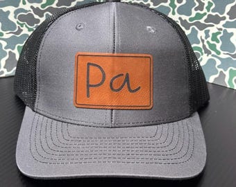 Custom Engraved DAD hats featuring YOUR Child's handwriting, Custom Father's Day Gift, Dad Baseball Cap, Leather Patch Hat