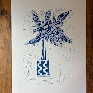 Handcrafted Original Floral Linocut print: A Unique Botanical inspired  Art piece