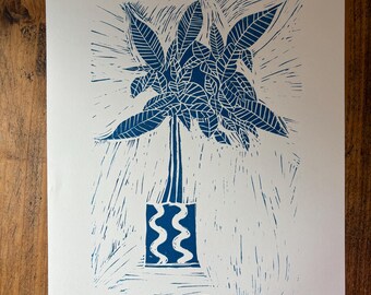 Handcrafted Original Floral Linocut print: A Unique Botanical inspired  Art piece