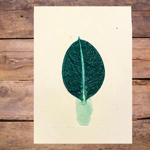 Original Rubber plant Ficus Leaf Monoprint Monotype
