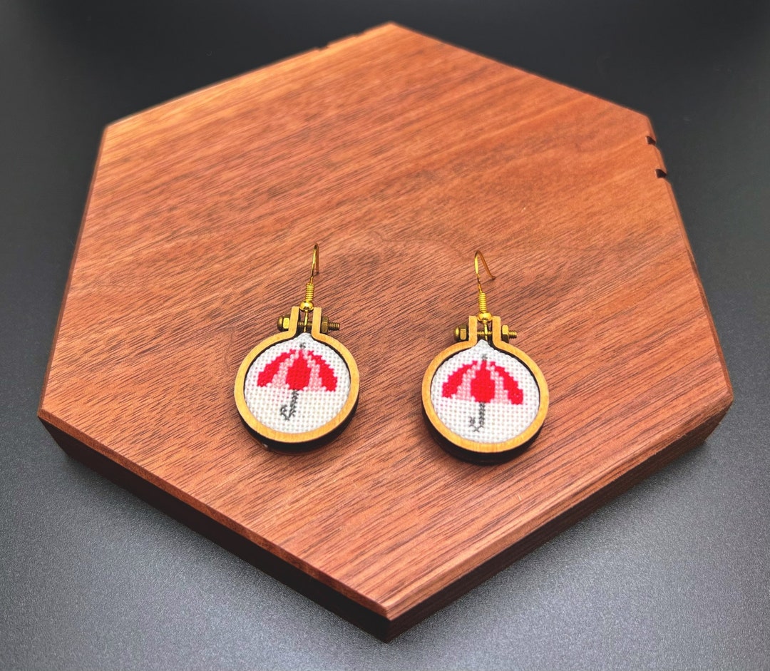 Red Rain Cross Stitch Earrings Etsy
