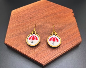 Red Rain Cross Stitch Earrings