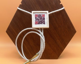 WAP QR Code Cross Stitch Bolo Tie